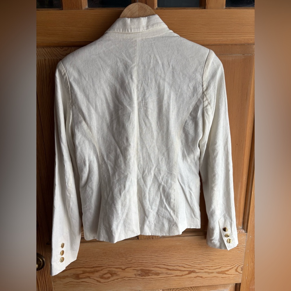 White Linen Blend Tailored Blazer with Gold Buttons | Size 4 - Picture 6 of 10